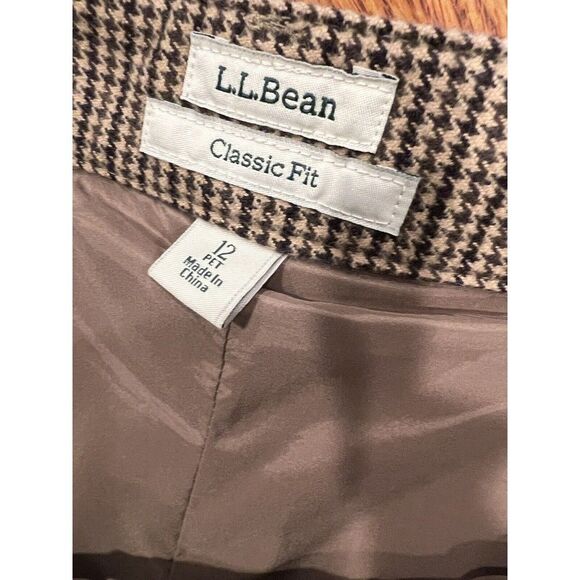LL Bean Skirt Womens Sz 12P Houndstooth Equestrian Classic Fit Vintage Tan Brown - Picture 4 of 9